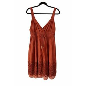 Banana Republic Boho Y2K Terracotta Embroidered Smocked Sleeveless Mini Dress 6